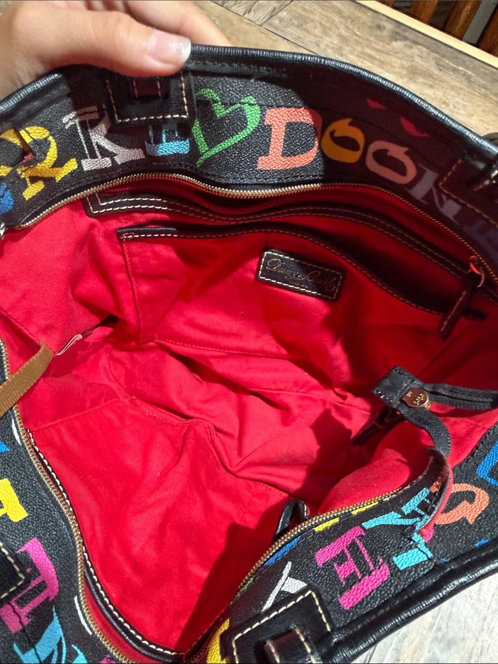 Dooney & Bourke Black Multicolor Logo Print Tote